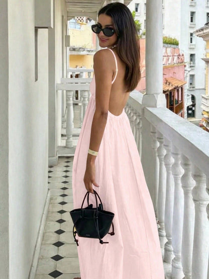 Cévolie Women's Vacation Casual Solid Color Backless Camisole Dress