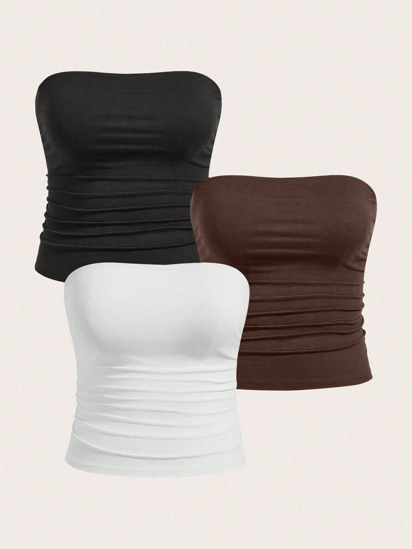Calvaya Plus Size Women Casual All-Match Solid Color Ruched Fitted Tube Top