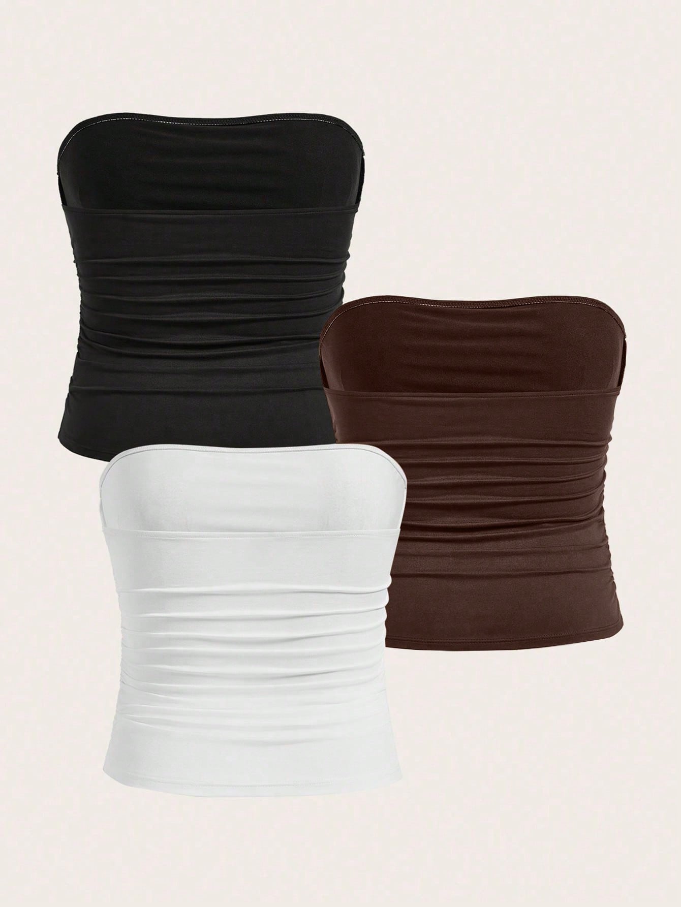 Calvaya Plus Size Women Casual All-Match Solid Color Ruched Fitted Tube Top