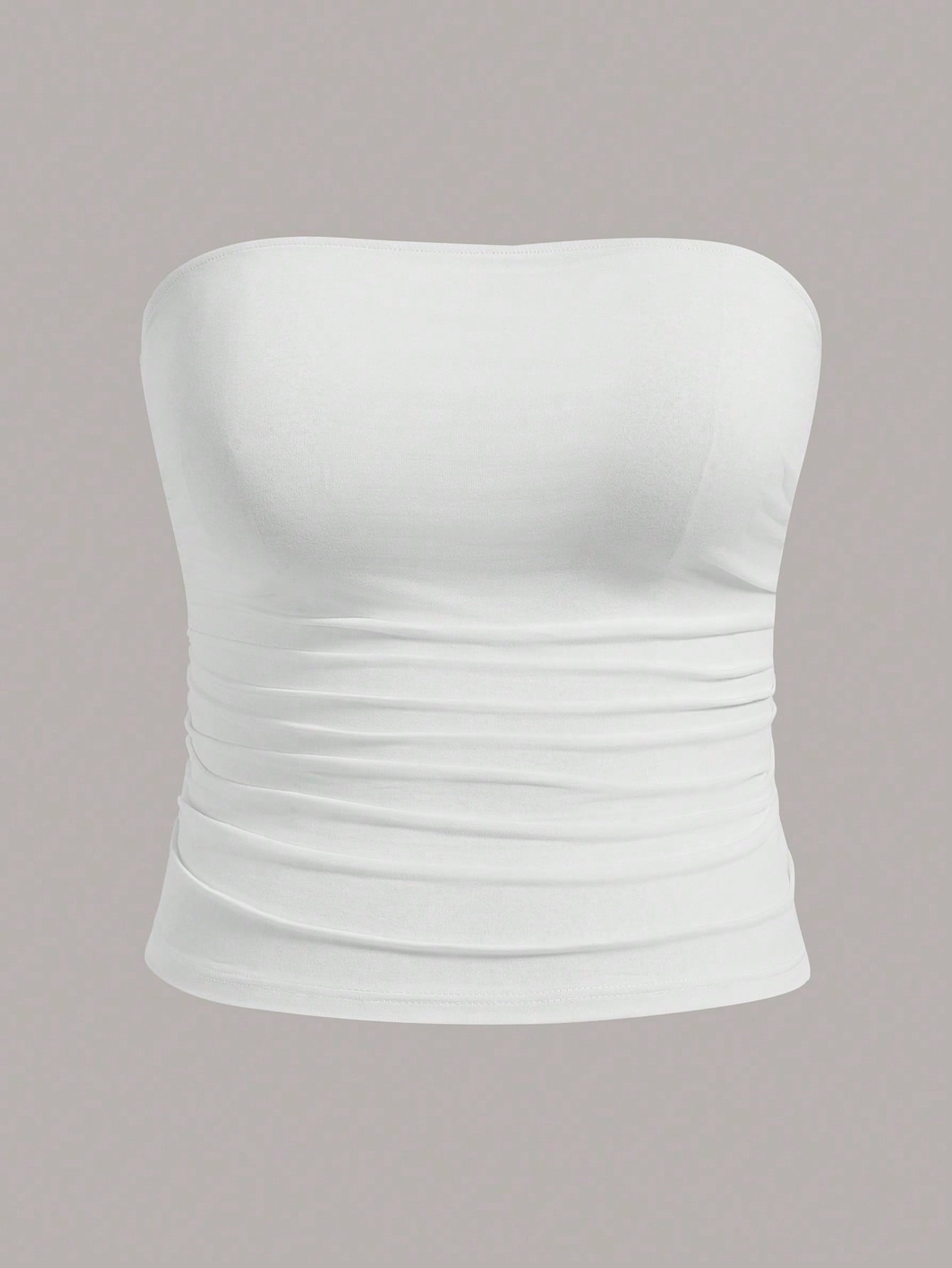 Calvaya Plus Size Women Casual All-Match Solid Color Ruched Fitted Tube Top