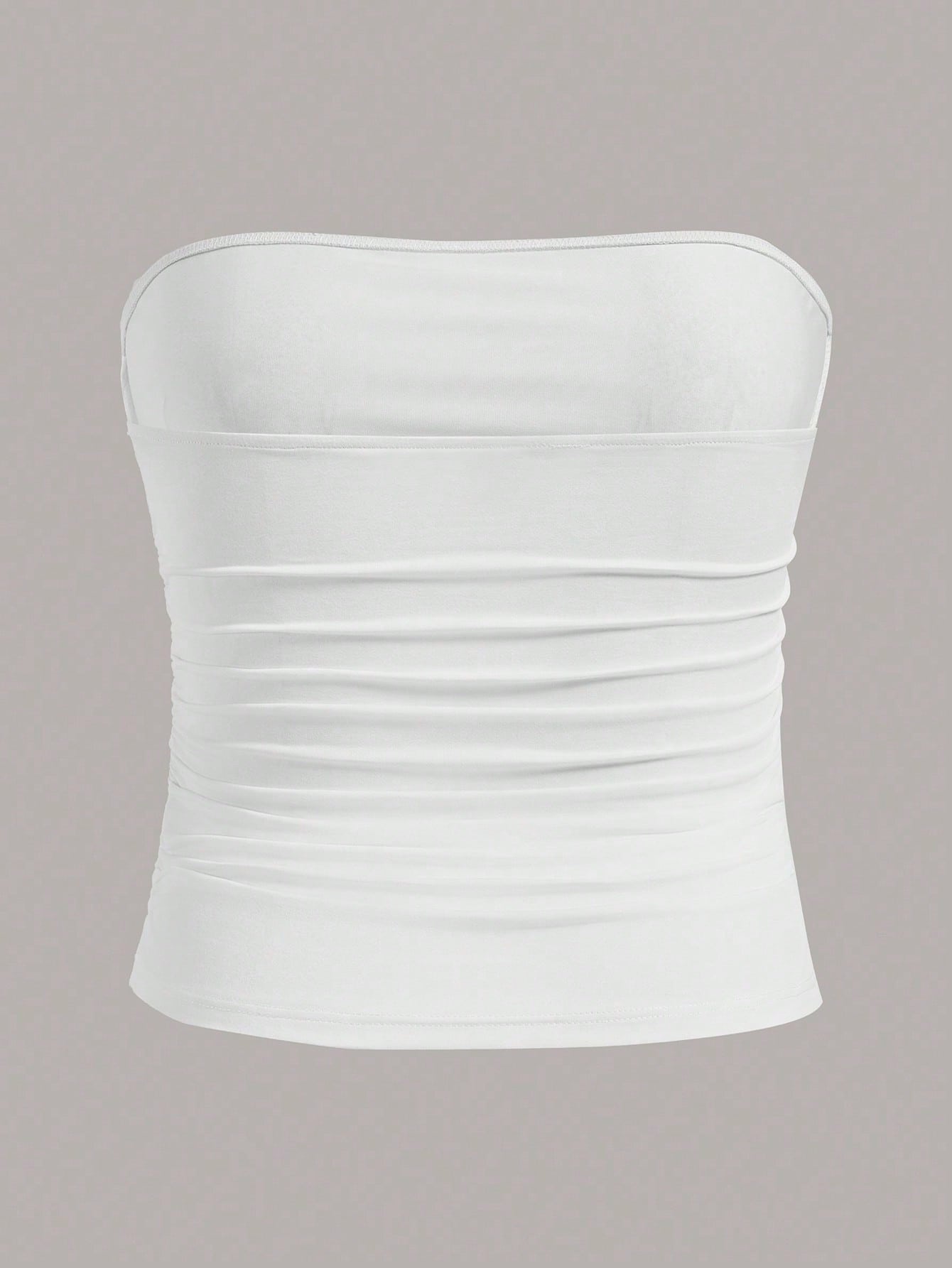 Calvaya Plus Size Women Casual All-Match Solid Color Ruched Fitted Tube Top