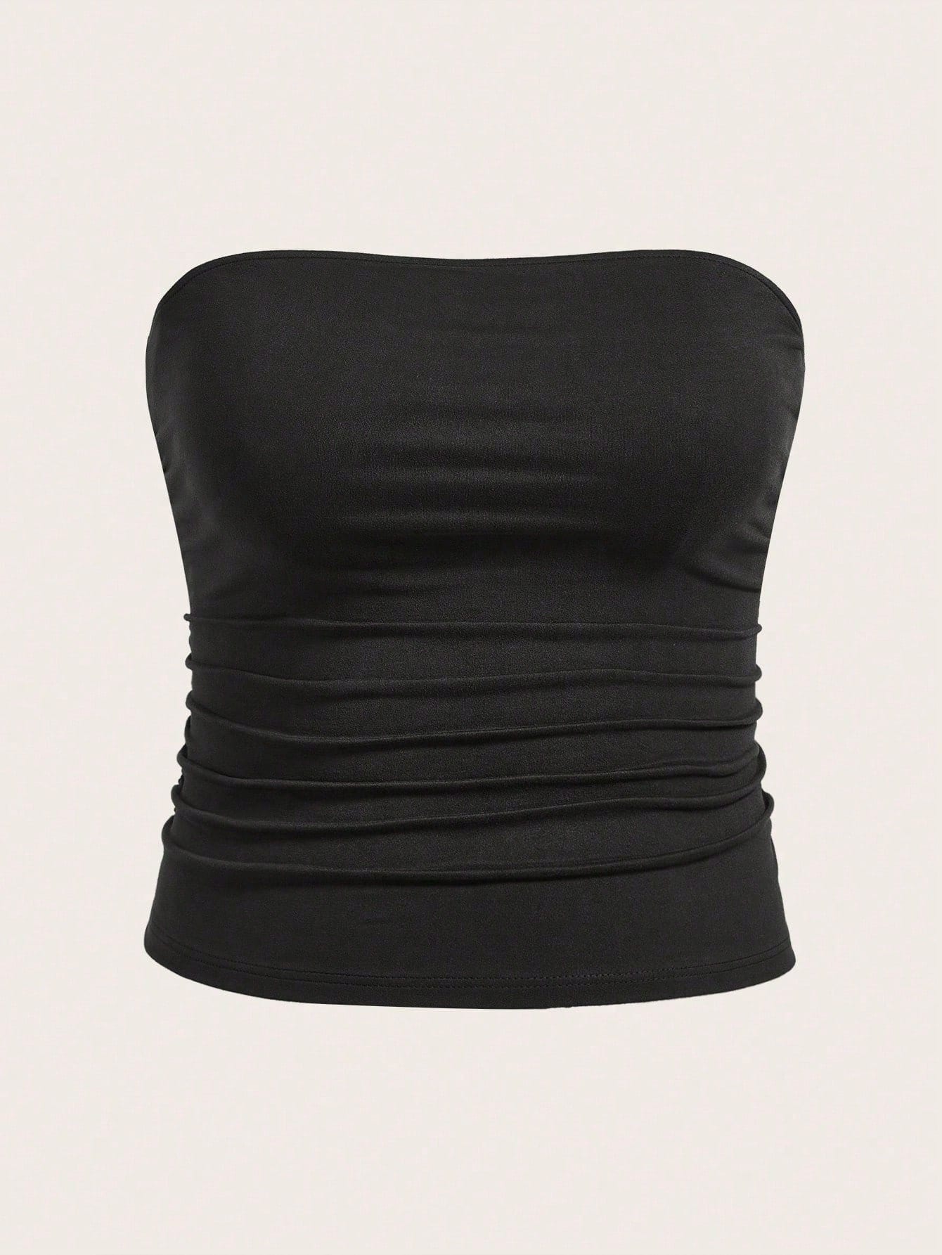 Calvaya Plus Size Women Casual All-Match Solid Color Ruched Fitted Tube Top