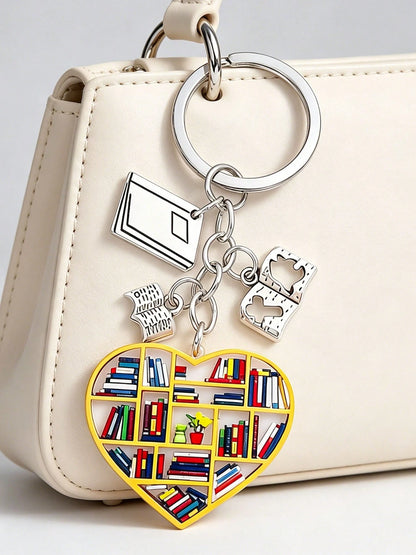 Campus Element Heart And Book Shaped Keychain, Multi-Functional Backpack Bag Charm Car Key Pendant Decoration, Ideal Gift For Book Lovers, Cute Decorative Hanging Ornament For Bags And Home Decor, Sui