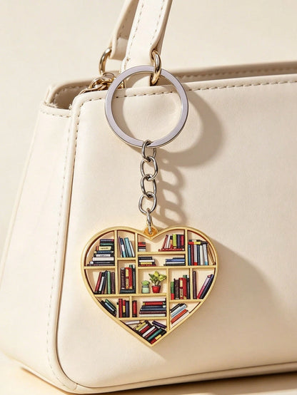 Campus Element Heart And Book Shaped Keychain, Multi-Functional Backpack Bag Charm Car Key Pendant Decoration, Ideal Gift For Book Lovers, Cute Decorative Hanging Ornament For Bags And Home Decor, Sui