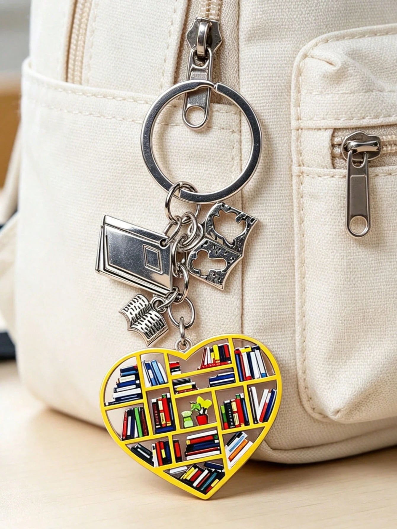 Campus Element Heart And Book Shaped Keychain, Multi-Functional Backpack Bag Charm Car Key Pendant Decoration, Ideal Gift For Book Lovers, Cute Decorative Hanging Ornament For Bags And Home Decor, Sui
