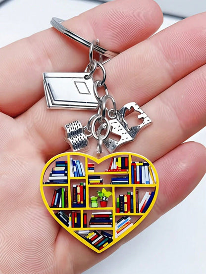 Campus Element Heart And Book Shaped Keychain, Multi-Functional Backpack Bag Charm Car Key Pendant Decoration, Ideal Gift For Book Lovers, Cute Decorative Hanging Ornament For Bags And Home Decor, Sui
