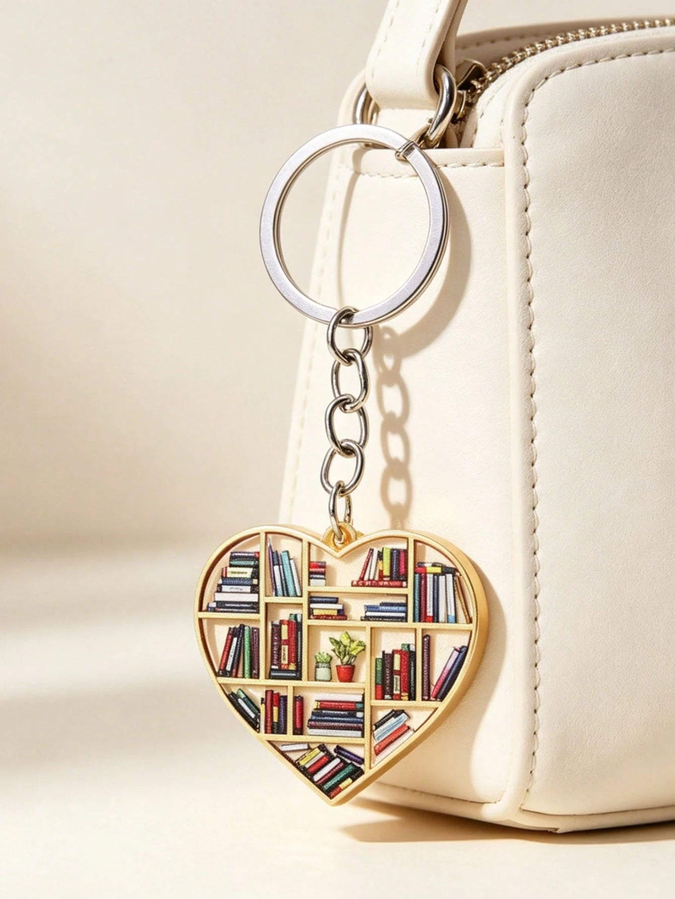Campus Element Heart And Book Shaped Keychain, Multi-Functional Backpack Bag Charm Car Key Pendant Decoration, Ideal Gift For Book Lovers, Cute Decorative Hanging Ornament For Bags And Home Decor, Sui
