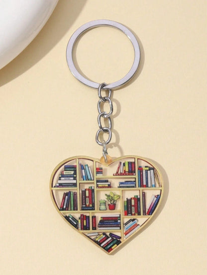 Campus Element Heart And Book Shaped Keychain, Multi-Functional Backpack Bag Charm Car Key Pendant Decoration, Ideal Gift For Book Lovers, Cute Decorative Hanging Ornament For Bags And Home Decor, Sui
