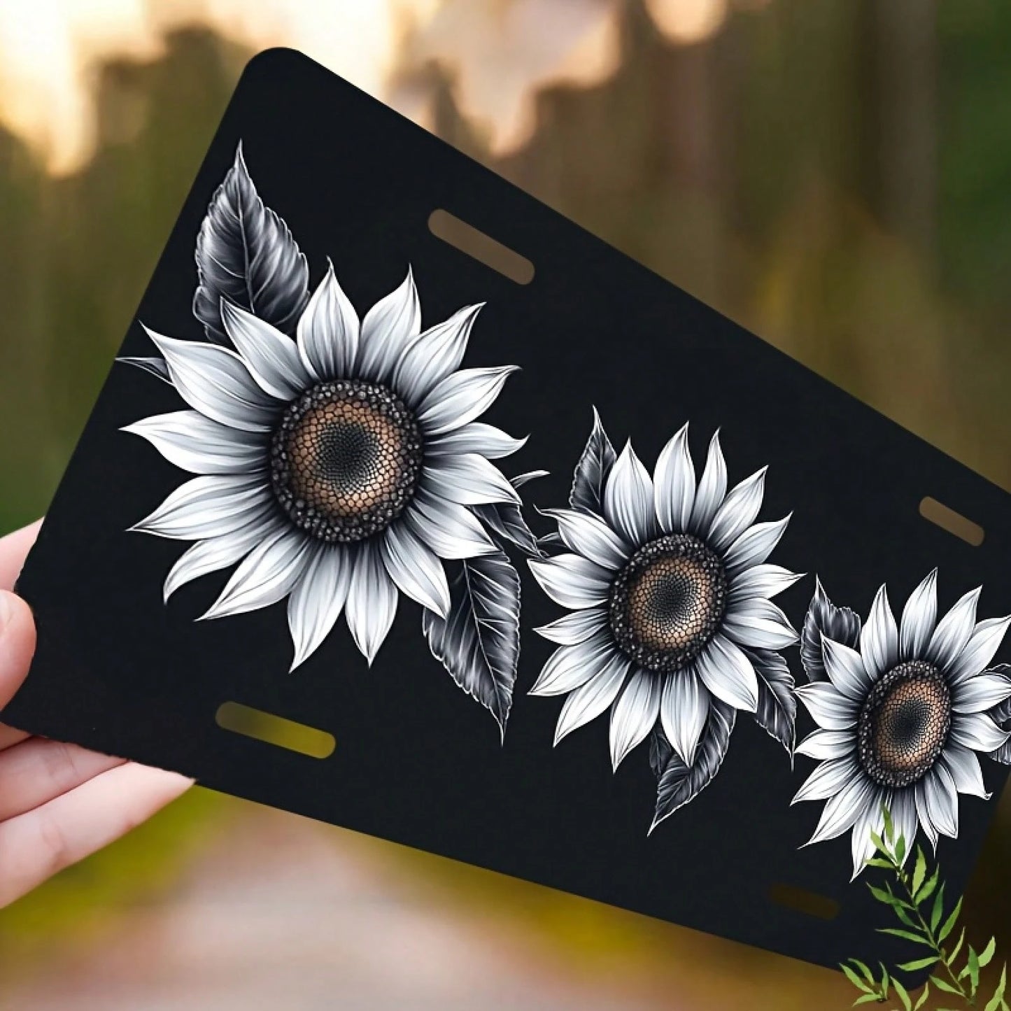 Car, 2D Flat, 1 Piece, Aluminum License Plate, License Plate Cover And Frame, Single-Color Sunflower For Front Decoration, Waterproof For Decorating Aluminum License Plate Cover And Frame, Suitable Fo