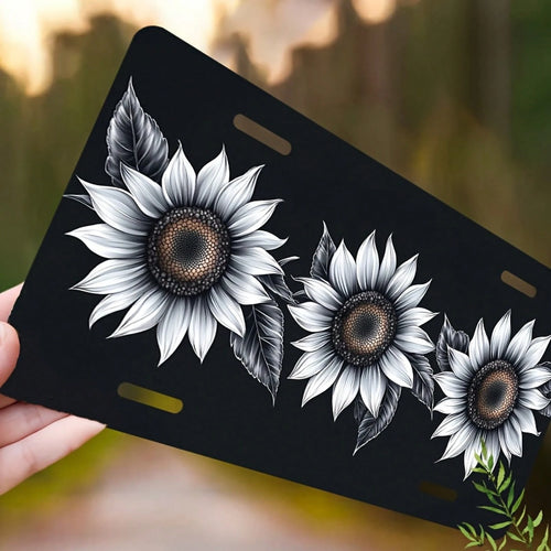 Car, 2D Flat, 1 Piece, Aluminum License Plate, License Plate Cover And Frame, Single-Color Sunflower For Front Decoration, Waterproof For Decorating Aluminum License Plate Cover And Frame, Suitable Fo