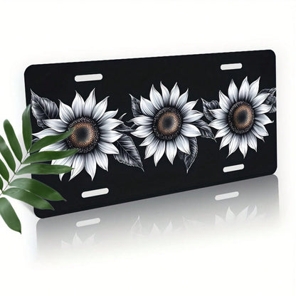Car, 2D Flat, 1 Piece, Aluminum License Plate, License Plate Cover And Frame, Single-Color Sunflower For Front Decoration, Waterproof For Decorating Aluminum License Plate Cover And Frame, Suitable Fo