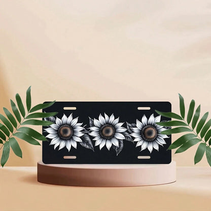 Car, 2D Flat, 1 Piece, Aluminum License Plate, License Plate Cover And Frame, Single-Color Sunflower For Front Decoration, Waterproof For Decorating Aluminum License Plate Cover And Frame, Suitable Fo