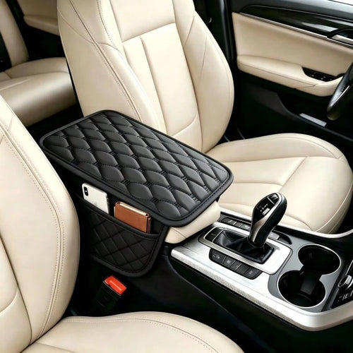 Car Armrest Pad, PU Leather, Comfortable Elbow Support, Stylish Stitching Design, Multi-Functional Storage For Phone/Cards/Wallet, Universal Fit For All Vehicles, All-Season Protection, Durable And St