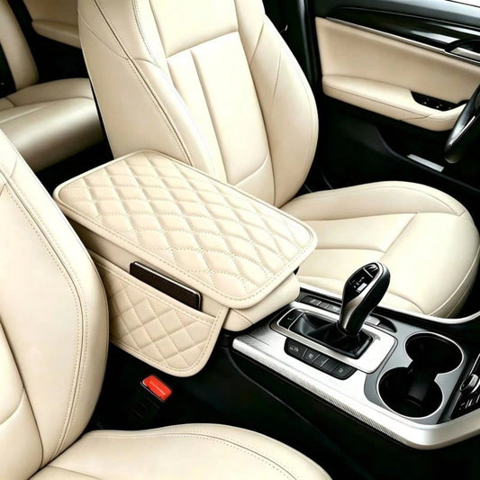 Car Armrest Pad, PU Leather, Comfortable Elbow Support, Stylish Stitching Design, Multi-Functional Storage For Phone/Cards/Wallet, Universal Fit For All Vehicles, All-Season Protection, Durable And St