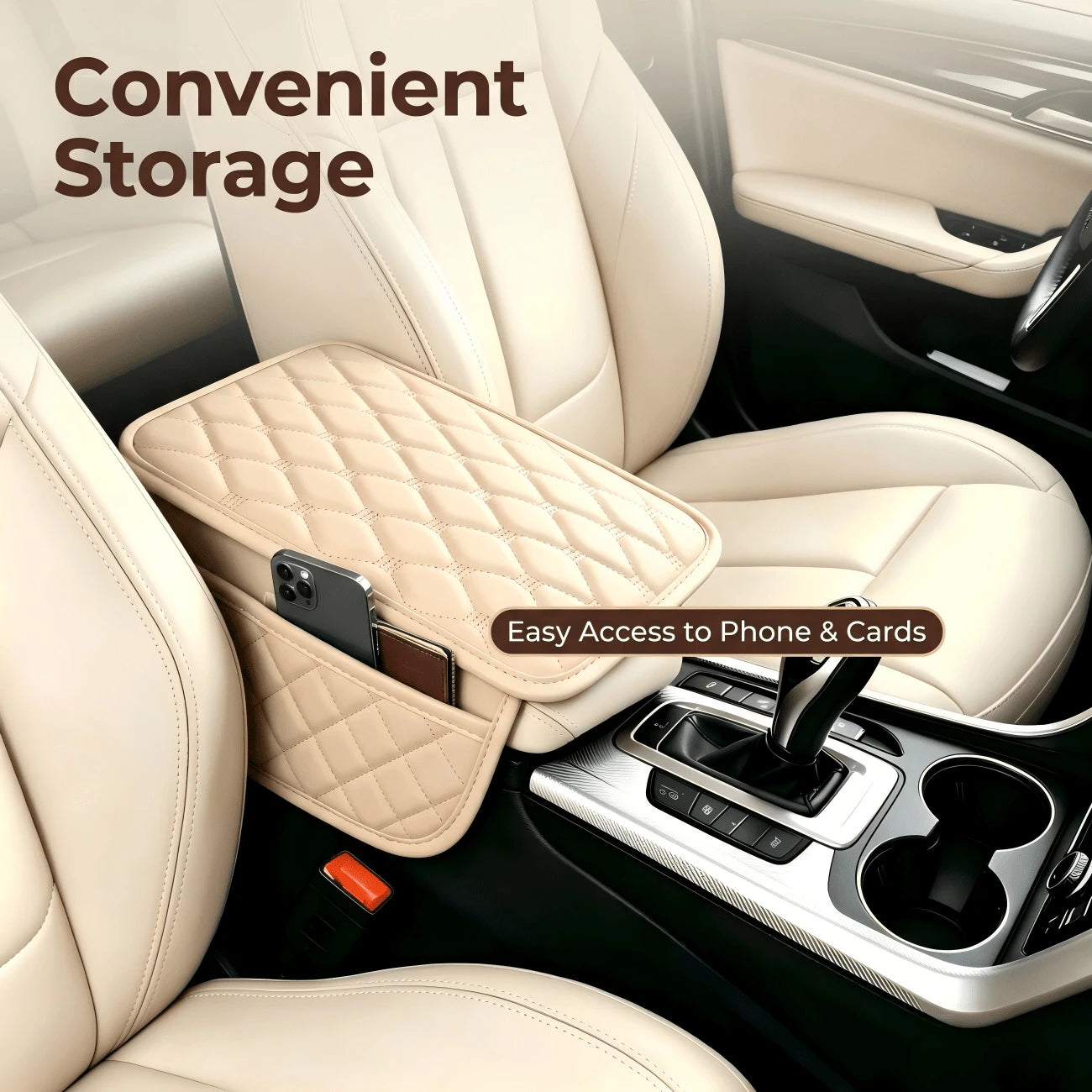 Car Armrest Pad, PU Leather, Comfortable Elbow Support, Stylish Stitching Design, Multi-Functional Storage For Phone/Cards/Wallet, Universal Fit For All Vehicles, All-Season Protection, Durable And St