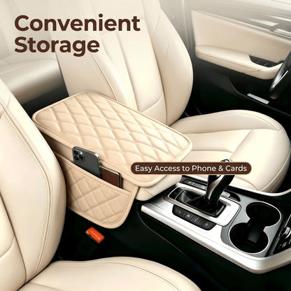 Car Armrest Pad, PU Leather, Comfortable Elbow Support, Stylish Stitching Design, Multi-Functional Storage For Phone/Cards/Wallet, Universal Fit For All Vehicles, All-Season Protection, Durable And St