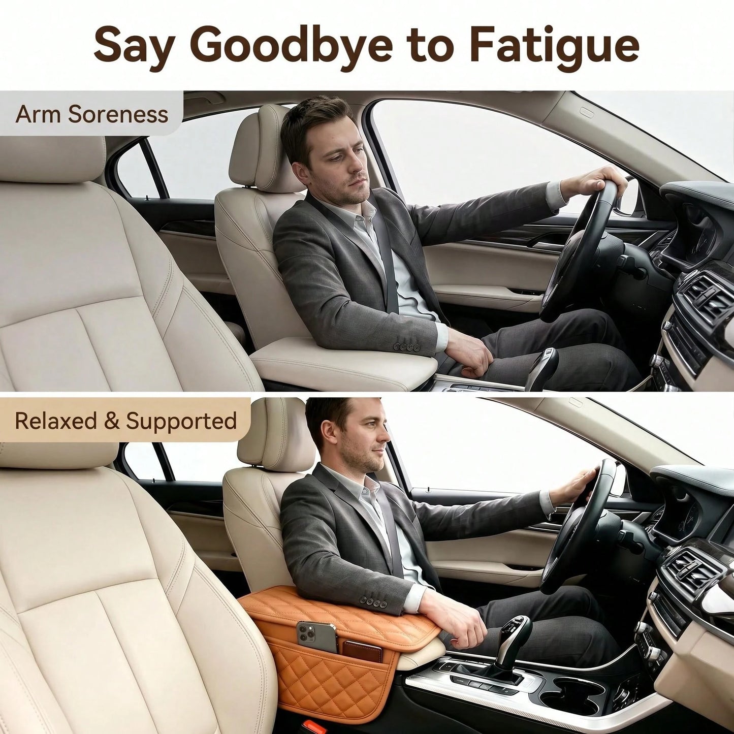 Car Armrest Pad, PU Leather, Comfortable Elbow Support, Stylish Stitching Design, Multi-Functional Storage For Phone/Cards/Wallet, Universal Fit For All Vehicles, All-Season Protection, Durable And St