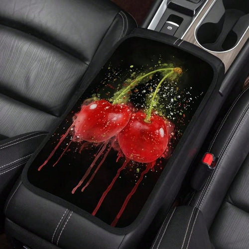 Car Center Console Mat Cherry Art Design Soft Padding Waterproof Non-Slip Easy To Clean Universally Fits SUVs/Sedans/Trucks/ Suitable For Daily Commuting And Long Trips Interior Accessory For Men And
