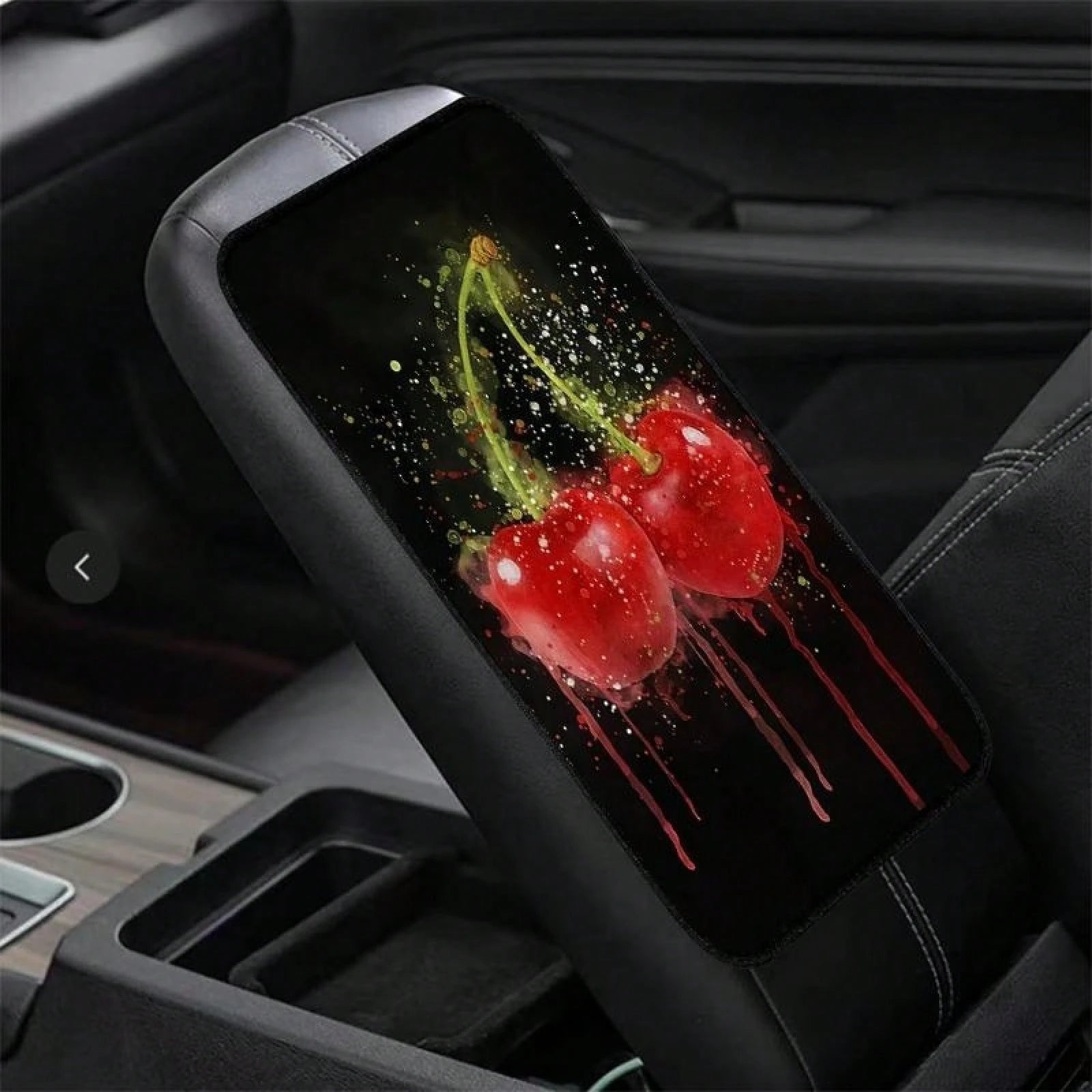 Car Center Console Mat Cherry Art Design Soft Padding Waterproof Non-Slip Easy To Clean Universally Fits SUVs/Sedans/Trucks/ Suitable For Daily Commuting And Long Trips Interior Accessory For Men And