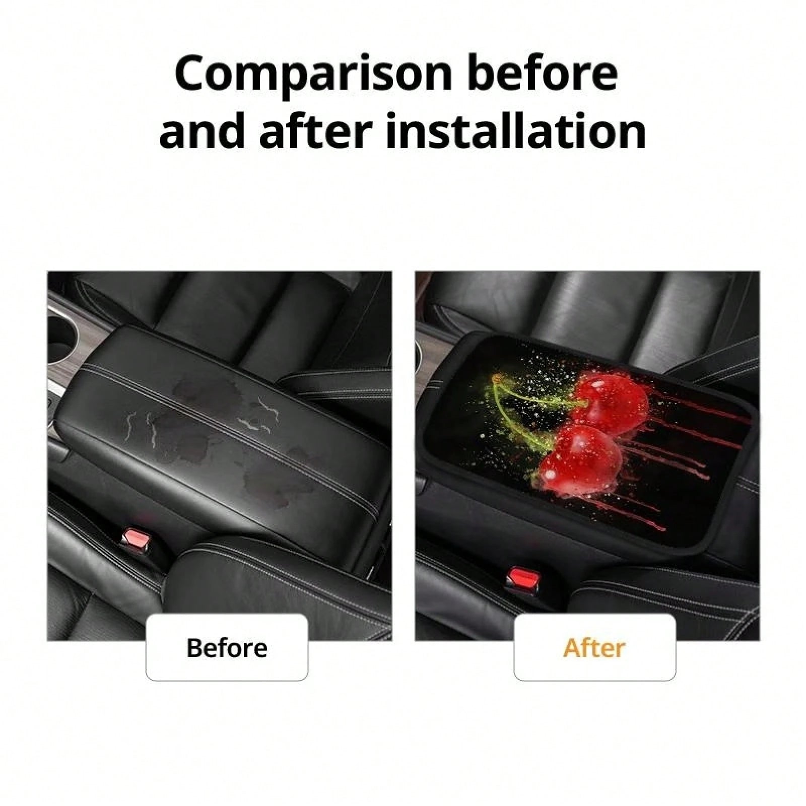 Car Center Console Mat Cherry Art Design Soft Padding Waterproof Non-Slip Easy To Clean Universally Fits SUVs/Sedans/Trucks/ Suitable For Daily Commuting And Long Trips Interior Accessory For Men And