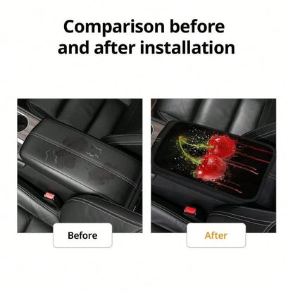 Car Center Console Mat Cherry Art Design Soft Padding Waterproof Non-Slip Easy To Clean Universally Fits SUVs/Sedans/Trucks/ Suitable For Daily Commuting And Long Trips Interior Accessory For Men And