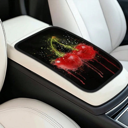 Car Center Console Mat Cherry Art Design Soft Padding Waterproof Non-Slip Easy To Clean Universally Fits SUVs/Sedans/Trucks/ Suitable For Daily Commuting And Long Trips Interior Accessory For Men And