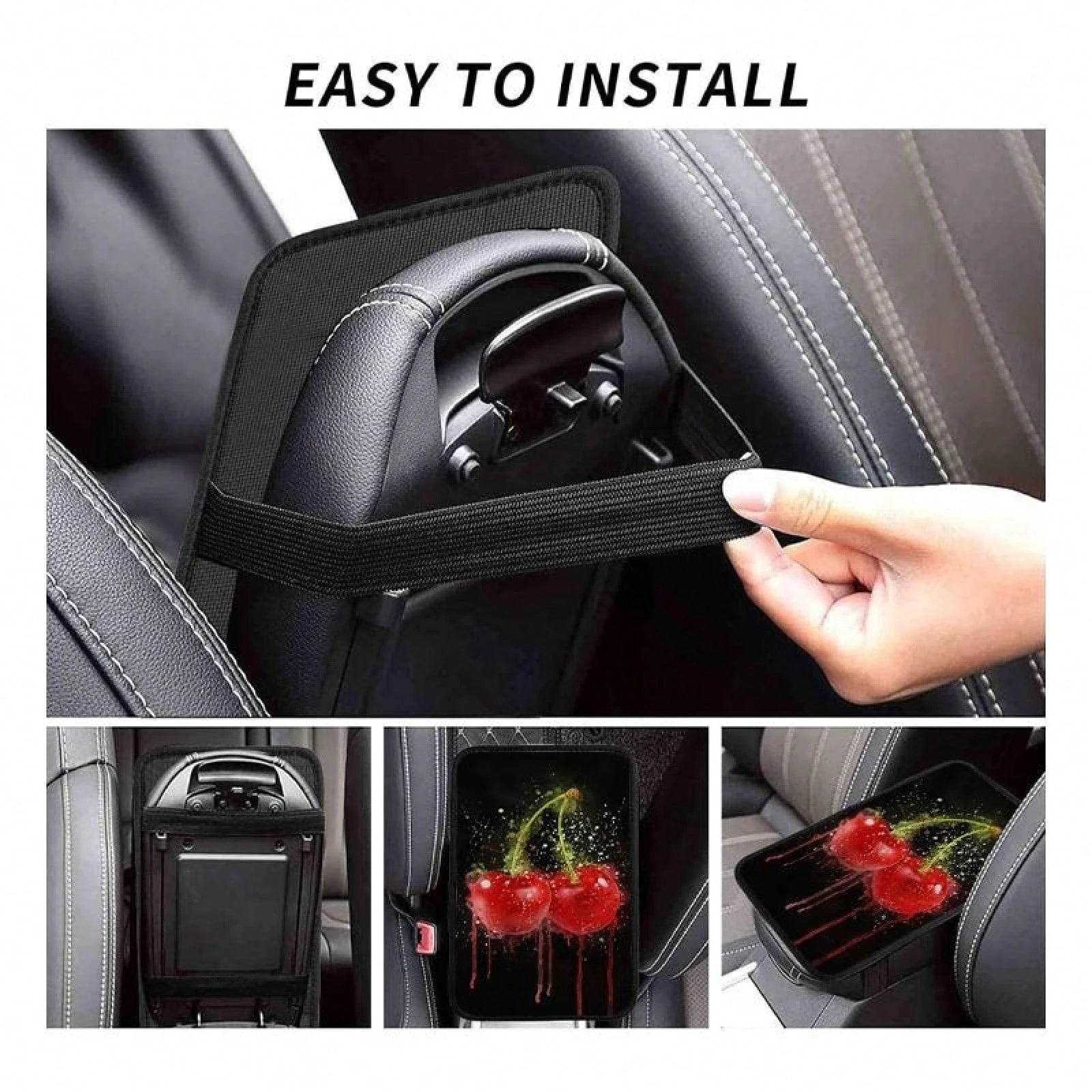 Car Center Console Mat Cherry Art Design Soft Padding Waterproof Non-Slip Easy To Clean Universally Fits SUVs/Sedans/Trucks/ Suitable For Daily Commuting And Long Trips Interior Accessory For Men And