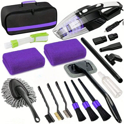 Car Cleaning Wash Kit 19pcs/Set Interior Detailing Cleaner Kit With High Power Handheld Vacuum,Windshield Tool,, Brush Set, Duster, Towels, Complete Car Care Tool
