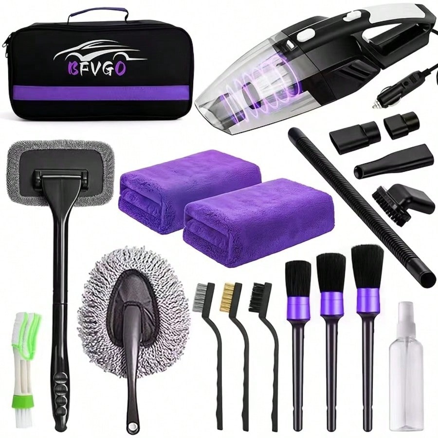 Car Cleaning Wash Kit 19pcs/Set Interior Detailing Cleaner Kit With High Power Handheld Vacuum,Windshield Tool,, Brush Set, Duster, Towels, Complete Car Care Tool