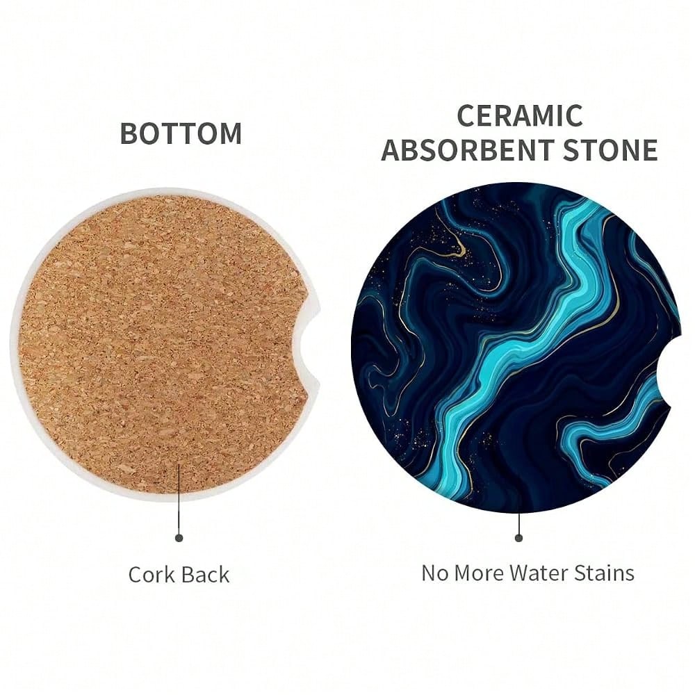 Car Coasters For Drinks Absorbent, 2 Pack Cup Holders, 2.56\ Ceramic Stone & Non-Scratch Cork Base Coasters Cupholder, Auto Accessories