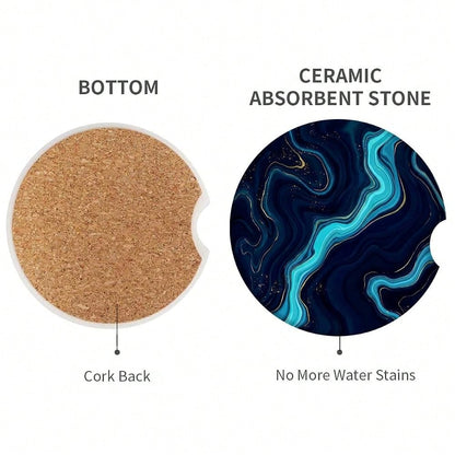Car Coasters For Drinks Absorbent, 2 Pack Cup Holders, 2.56\ Ceramic Stone & Non-Scratch Cork Base Coasters Cupholder, Auto Accessories
