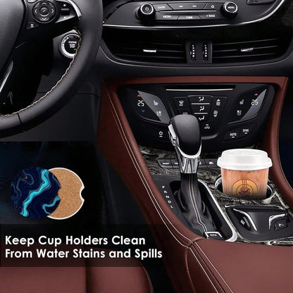 Car Coasters For Drinks Absorbent, 2 Pack Cup Holders, 2.56\ Ceramic Stone & Non-Scratch Cork Base Coasters Cupholder, Auto Accessories