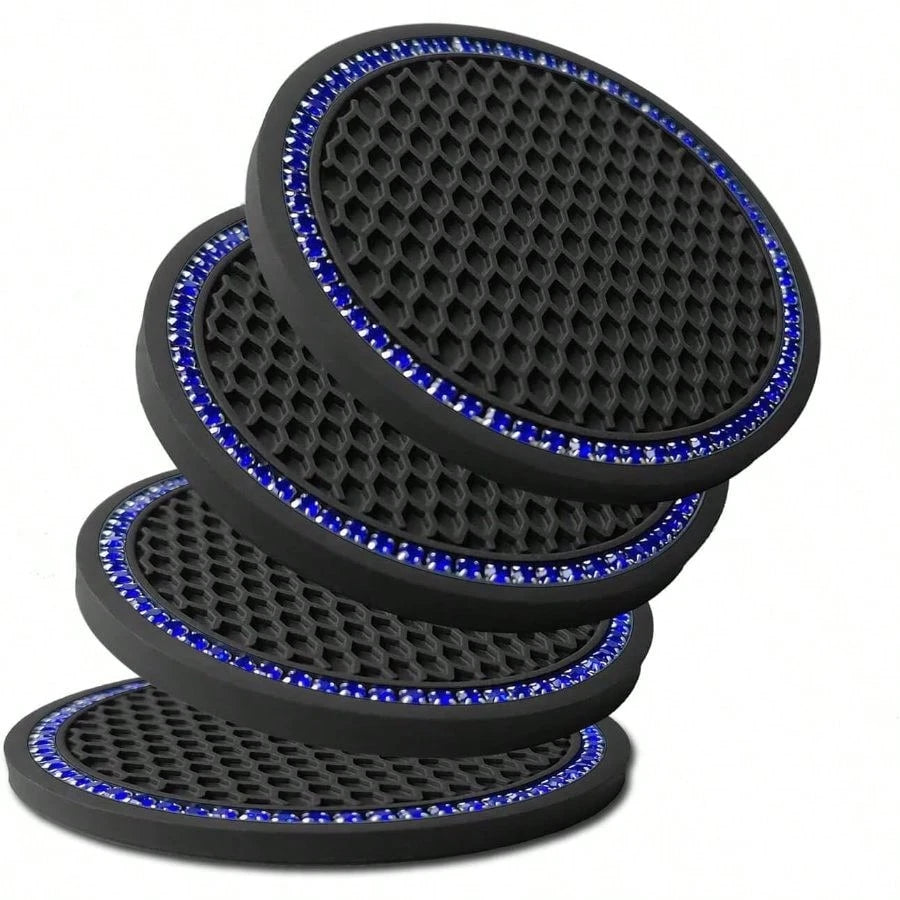 Car Cup Holder Coaster 4 Pack- Non Slip Shockproof, Flexible PVC Rubber Insert Car/Truck/SUV/Van (2.75" X 0.2") Universal Fit Auto Cup Holders Accessories (Cup Coaster Blue)