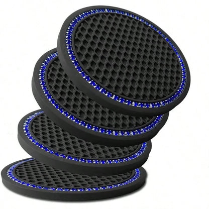 Car Cup Holder Coaster 4 Pack- Non Slip Shockproof, Flexible PVC Rubber Insert Car/Truck/SUV/Van (2.75" X 0.2") Universal Fit Auto Cup Holders Accessories (Cup Coaster Blue)