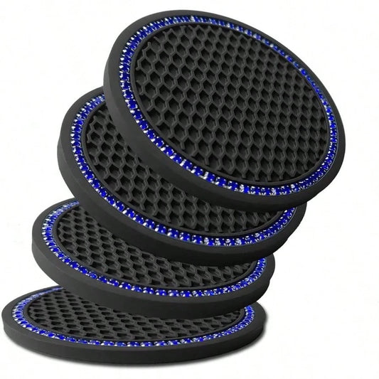 Car Cup Holder Coaster 4 Pack- Non Slip Shockproof, Flexible PVC Rubber Insert Car/Truck/SUV/Van (2.75" X 0.2") Universal Fit Auto Cup Holders Accessories (Cup Coaster Blue)