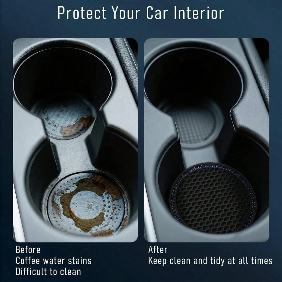 Car Cup Holder Coaster 4 Pack- Non Slip Shockproof, Flexible PVC Rubber Insert Car/Truck/SUV/Van (2.75" X 0.2") Universal Fit Auto Cup Holders Accessories (Cup Coaster Blue)