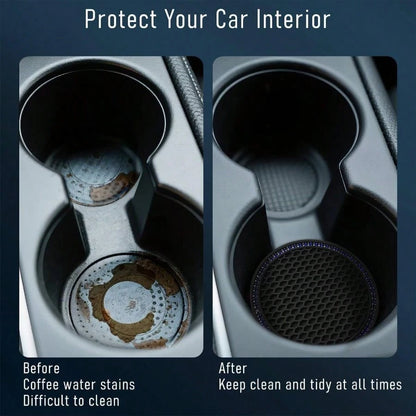 Car Cup Holder Coaster 4 Pack- Non Slip Shockproof, Flexible PVC Rubber Insert Car/Truck/SUV/Van (2.75" X 0.2") Universal Fit Auto Cup Holders Accessories (Cup Coaster Blue)