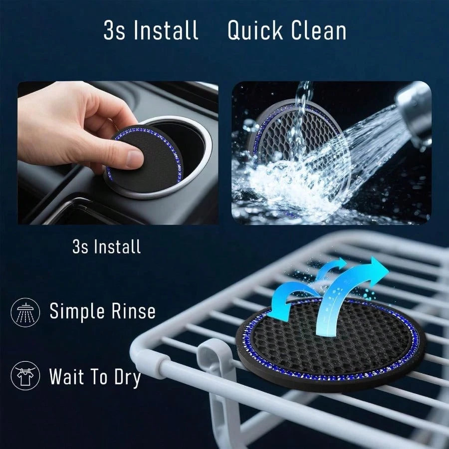 Car Cup Holder Coaster 4 Pack- Non Slip Shockproof, Flexible PVC Rubber Insert Car/Truck/SUV/Van (2.75" X 0.2") Universal Fit Auto Cup Holders Accessories (Cup Coaster Blue)