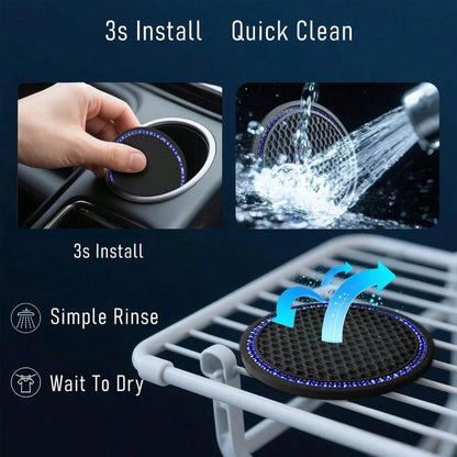 Car Cup Holder Coaster 4 Pack- Non Slip Shockproof, Flexible PVC Rubber Insert Car/Truck/SUV/Van (2.75" X 0.2") Universal Fit Auto Cup Holders Accessories (Cup Coaster Blue)