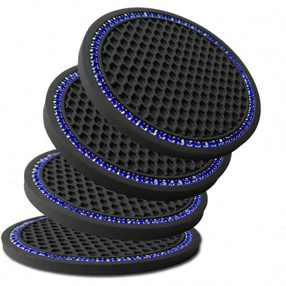 Car Cup Holder Coaster 4 Pack- Non Slip Shockproof, Flexible PVC Rubber Insert Car/Truck/SUV/Van (2.75" X 0.2") Universal Fit Auto Cup Holders Accessories (Cup Coaster Blue)