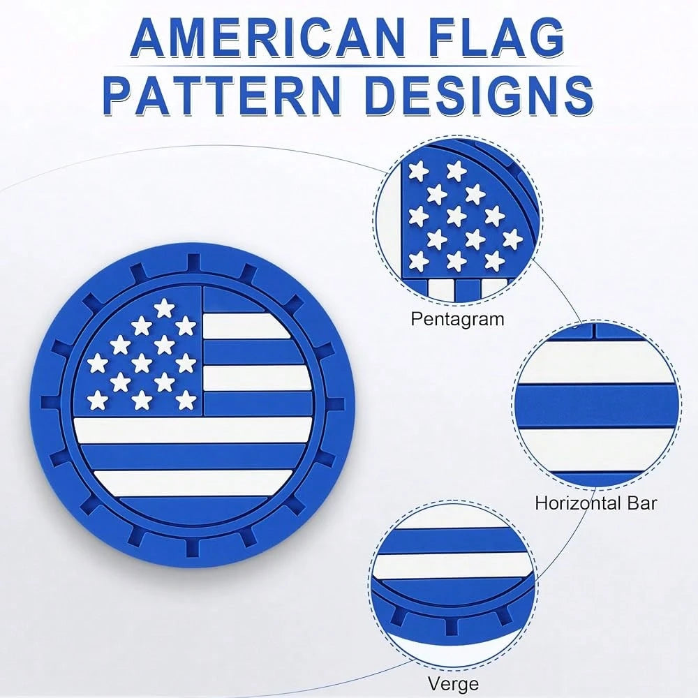 Car Cup Holder Coaster,American Flag Non-Slip Insert Car Cup Coaster,Car Accessories Interior For Women And Man,4 Pack Blue