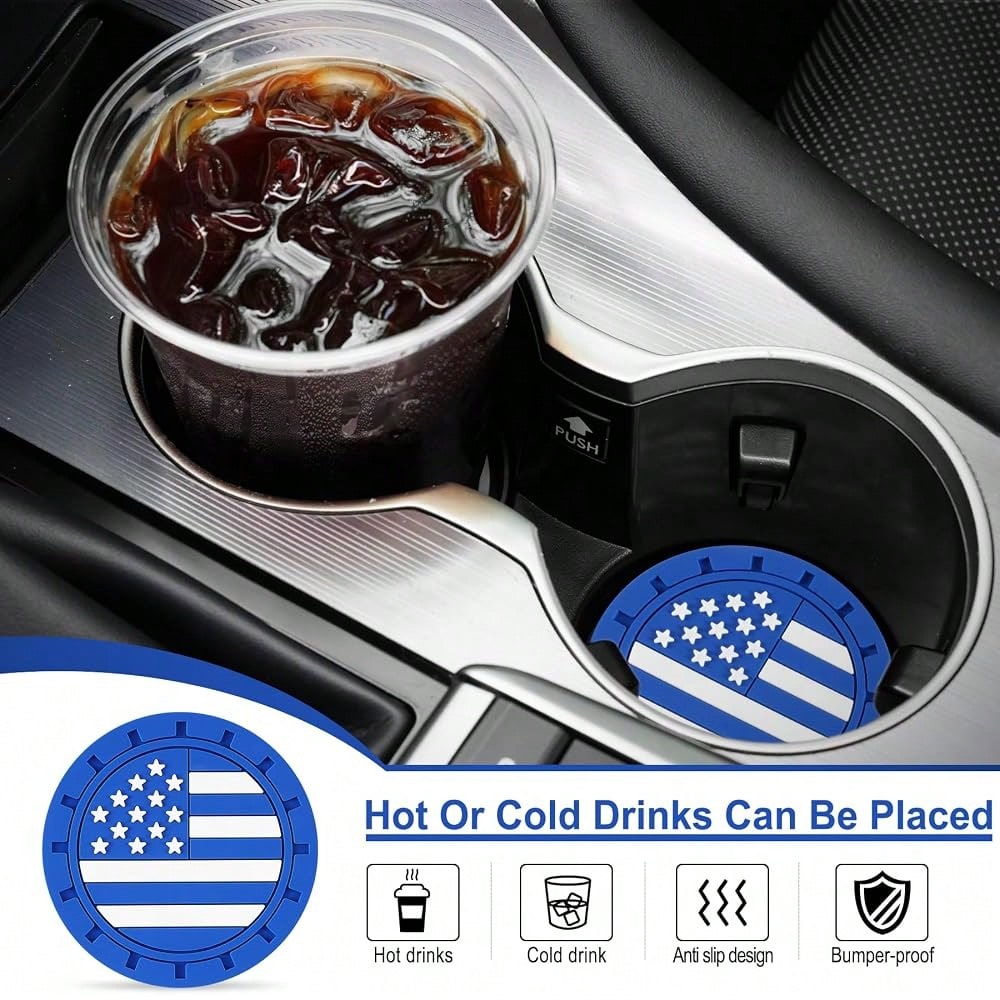 Car Cup Holder Coaster,American Flag Non-Slip Insert Car Cup Coaster,Car Accessories Interior For Women And Man,4 Pack Blue