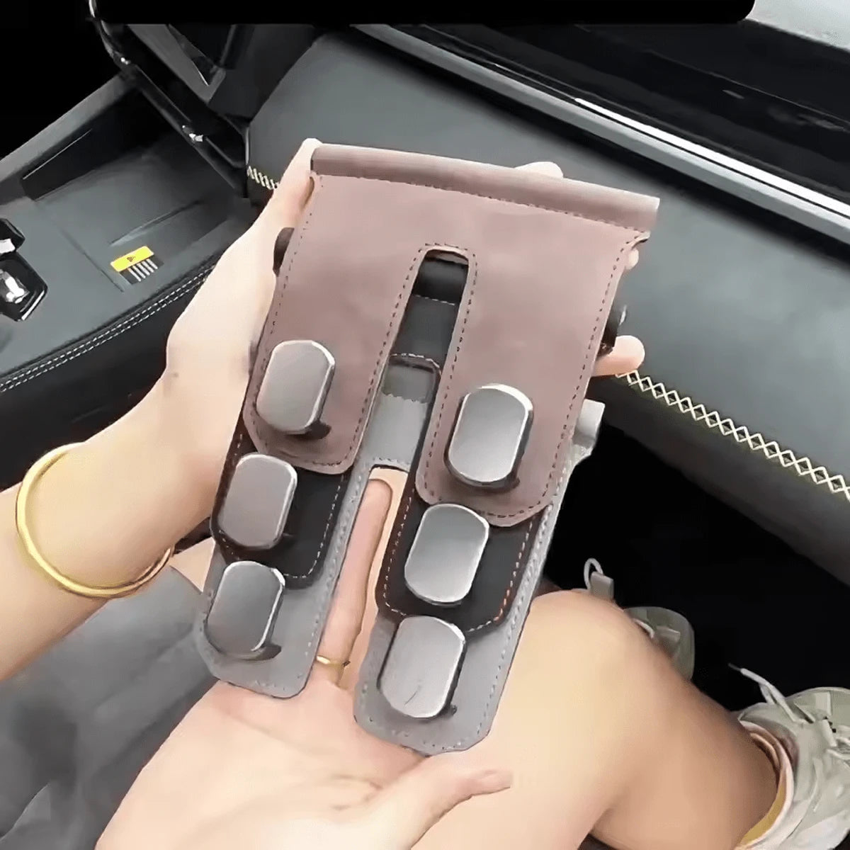 Car Hanger, Front Passenger Glove Box Hanger, Metal Hanging Hook For Car Front Seat Storage, Plush Roller Glove Box Hanger With Faux PU Leather, Universal Decorative Hidden Metal Hanger Design, Strong