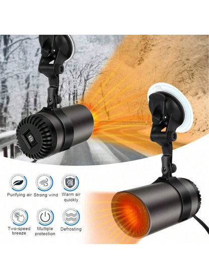 Car Heater, 12V 150W Portable Windshield Defogger And Defroster, 2 In1 Fast Car Heater Defroster, Automobile Windscreen Fan With Suction Holder For All Cars