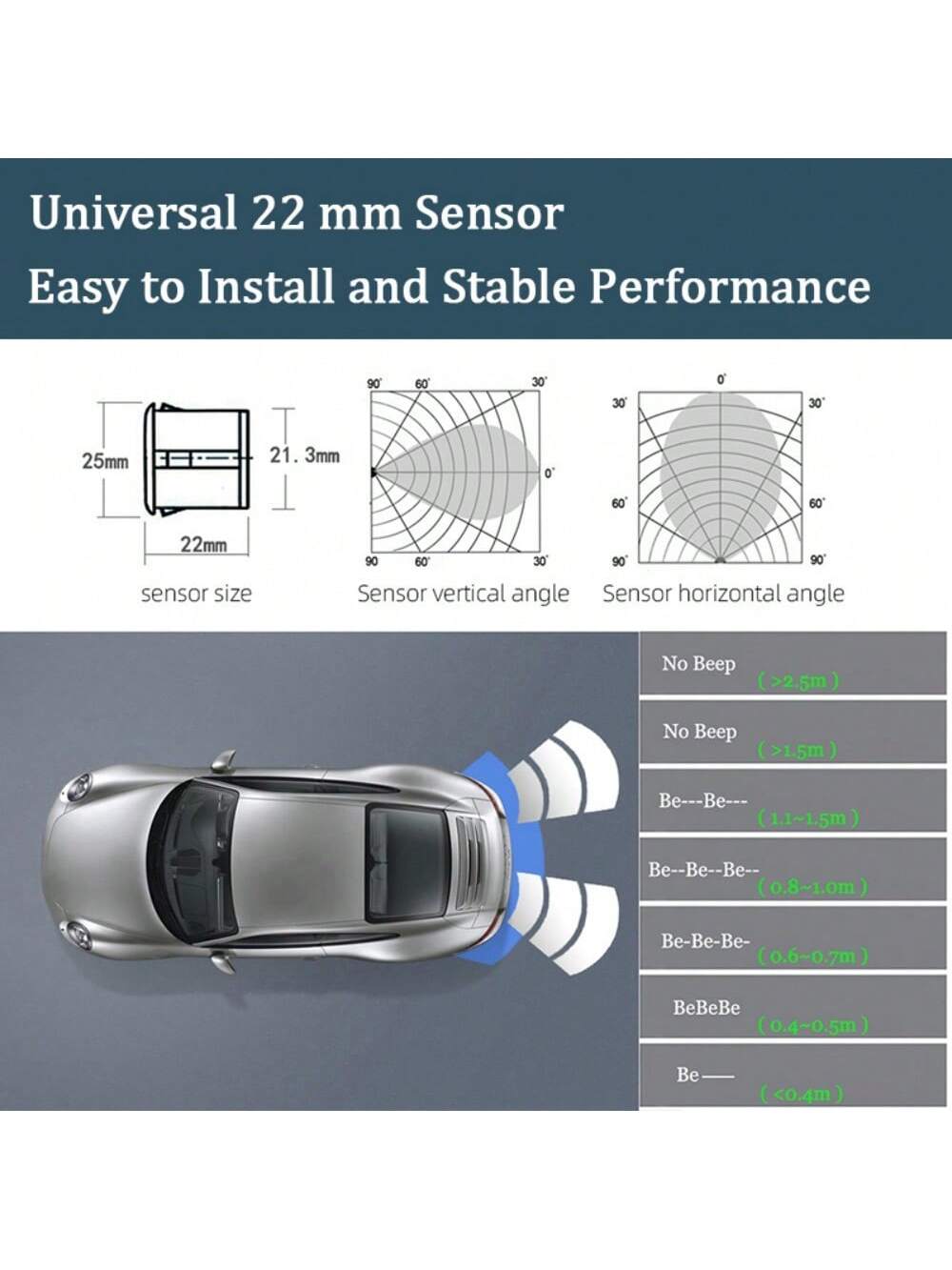 Car Parking Sensor Kit With Automatic Parking Assist System, Reverse LED Display, 22mm 4 Sensor Radar Detection System And Backlit Display