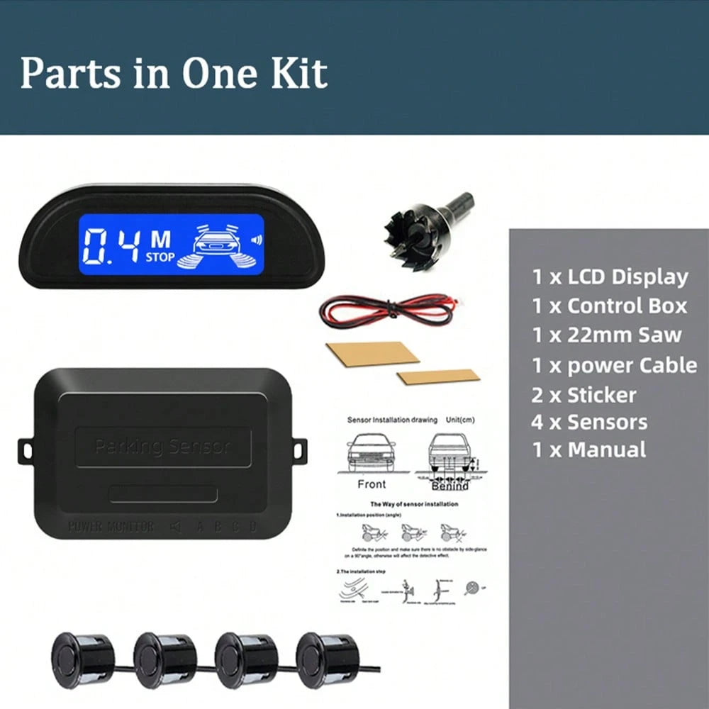 Car Parking Sensor Kit With Automatic Parking Assist System, Reverse LED Display, 22mm 4 Sensor Radar Detection System And Backlit Display