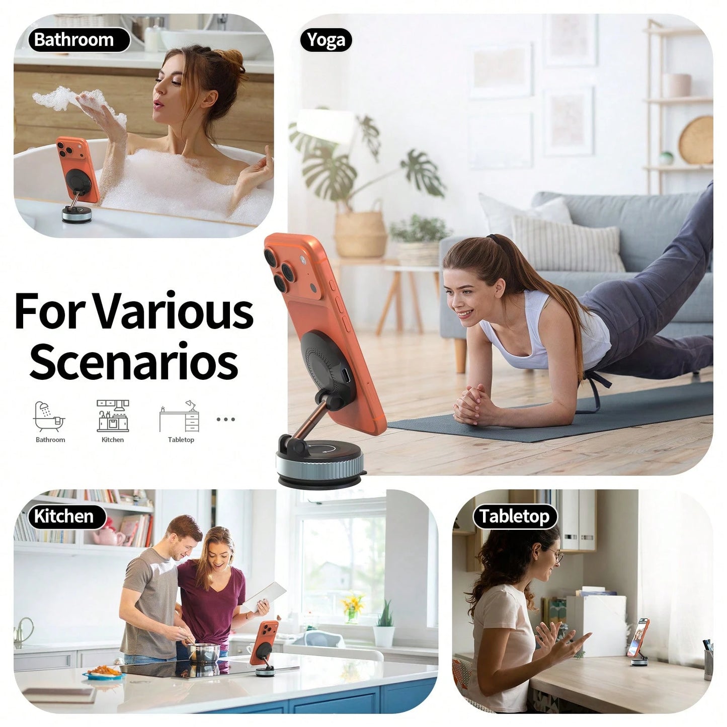 Car Phone Holder, Magnetic Wireless Car Charger Mount, 15W Fast Charging N52 Strong Magnet Foldable 1080° Rotating MagSafe Phone Holder With Vacuum Suction Cup, Suitable For Dashboard And Windshield