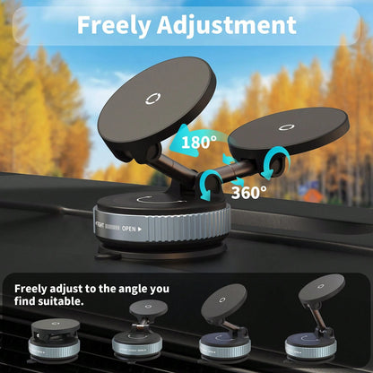 Car Phone Holder, Magnetic Wireless Car Charger Mount, 15W Fast Charging N52 Strong Magnet Foldable 1080° Rotating MagSafe Phone Holder With Vacuum Suction Cup, Suitable For Dashboard And Windshield