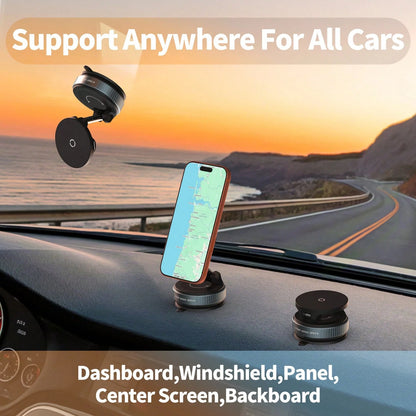 Car Phone Holder, Magnetic Wireless Car Charger Mount, 15W Fast Charging N52 Strong Magnet Foldable 1080° Rotating MagSafe Phone Holder With Vacuum Suction Cup, Suitable For Dashboard And Windshield