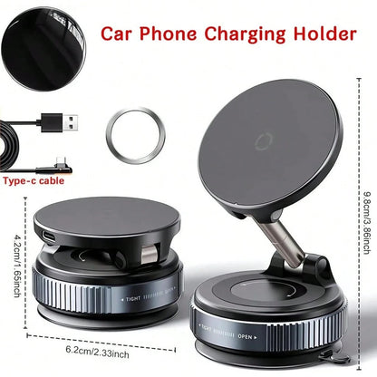 Car Phone Holder, Magnetic Wireless Car Charger Mount, 15W Fast Charging N52 Strong Magnet Foldable 1080° Rotating MagSafe Phone Holder With Vacuum Suction Cup, Suitable For Dashboard And Windshield